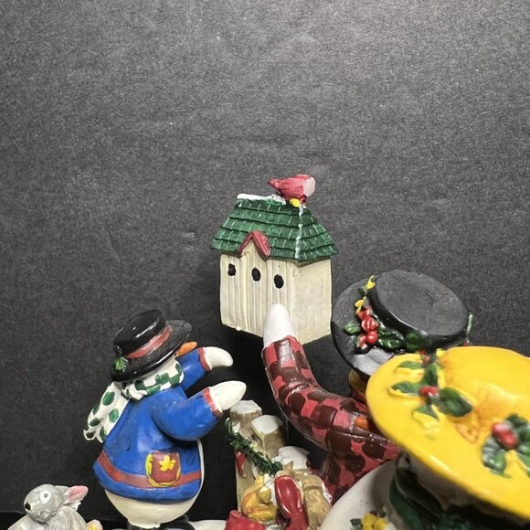 Deb Strain Candle Capper Christmas Holiday Ceramic Snowman Scene Topper 3.75" - Picture 5 of 9